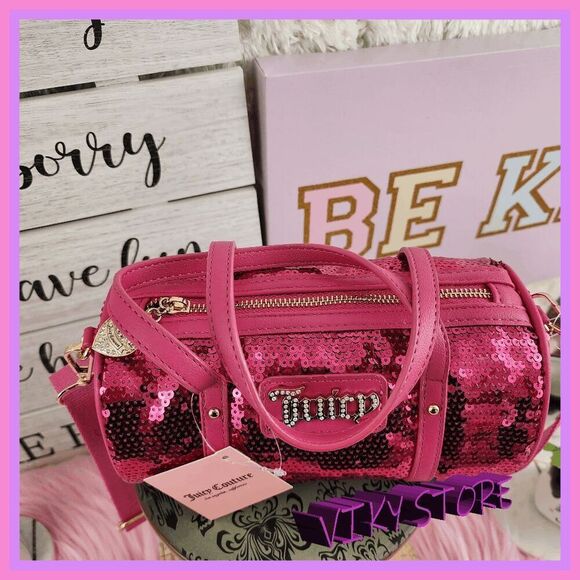 💕 NWT Juicy Couture Pink Sequin Cylinder Bag w/ Rhinestones #7196 💕 - Picture 3 of 5